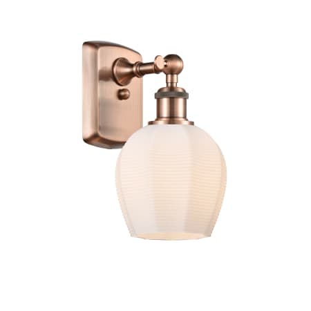 A large image of the Innovations Lighting 516-1W-10-6 Norfolk Sconce Antique Copper / Matte White