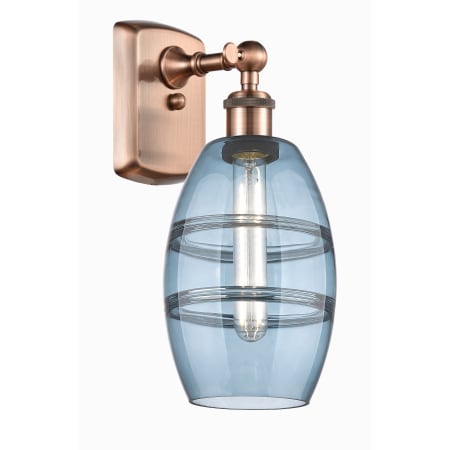 A large image of the Innovations Lighting 516-1W-10-6 Vaz Sconce Antique Copper / Princess Blue