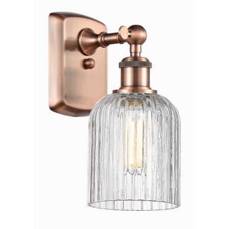 A large image of the Innovations Lighting 516-1W-10-5 Bridal Veil Sconce Antique Copper / Clear