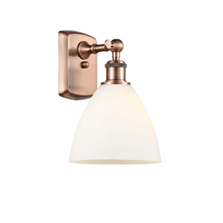 A large image of the Innovations Lighting 516-1W-12-8 Bristol Sconce Antique Copper / Matte White