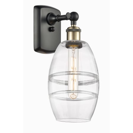 A large image of the Innovations Lighting 516-1W-10-6 Vaz Sconce Black Antique Brass / Clear