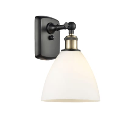 A large image of the Innovations Lighting 516-1W-12-8 Bristol Sconce Black Antique Brass / Matte White