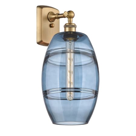 A large image of the Innovations Lighting 516-1W-11-8 Vaz Sconce Brushed Brass / Princess Blue