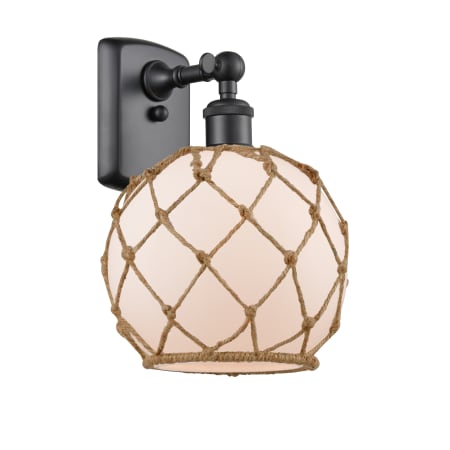 A large image of the Innovations Lighting 516-1W Farmhouse Rope Matte Black / White / Black