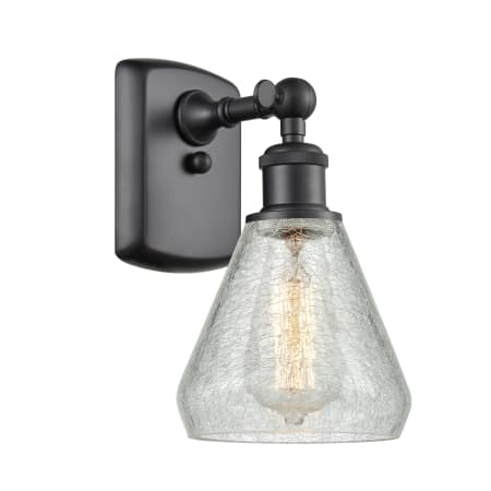 A large image of the Innovations Lighting 516-1W Conesus Matte Black / Clear Crackle