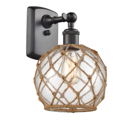 A large image of the Innovations Lighting 516-1W Farmhouse Rope Oil Rubbed Bronze / Clear / Black