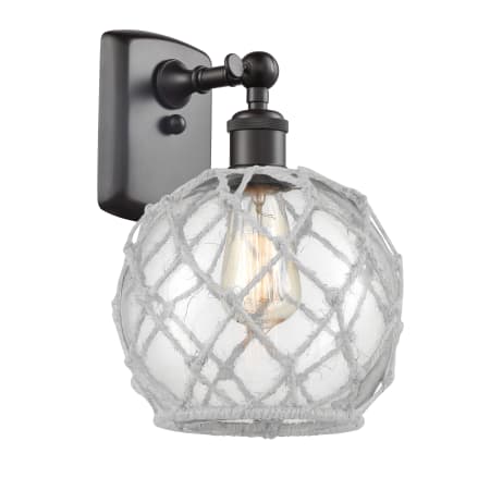 A large image of the Innovations Lighting 516-1W Farmhouse Rope Oil Rubbed Bronze / Clear / White