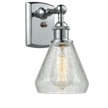 A large image of the Innovations Lighting 516-1W Conesus Polished Chrome / Clear Crackle