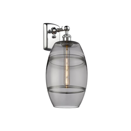 A large image of the Innovations Lighting 516-1W-11-8 Vaz Sconce Polished Chrome / Light Smoke