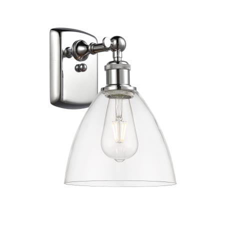 A large image of the Innovations Lighting 516-1W-11-8 Bristol Sconce Polished Chrome / Clear