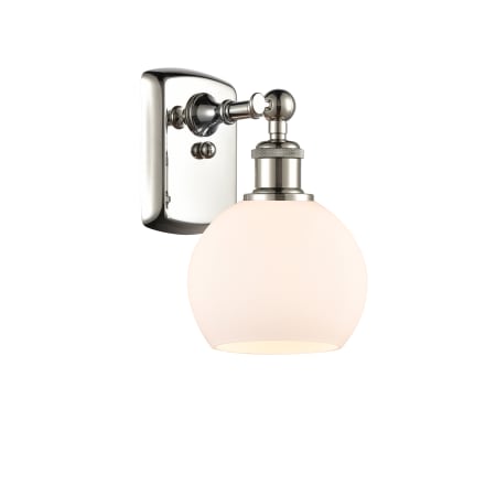 A large image of the Innovations Lighting 516-1W-10-6 Athens Sconce Polished Nickel / Matte White