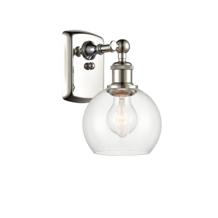 A large image of the Innovations Lighting 516-1W-9-6 Athens Sconce Polished Nickel / Clear