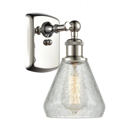 A large image of the Innovations Lighting 516-1W Conesus Polished Nickel / Clear Crackle