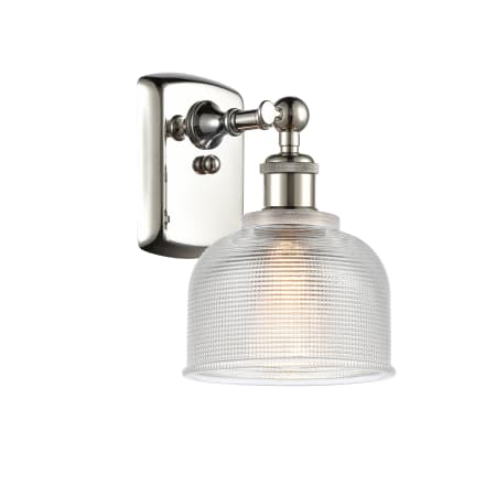 A large image of the Innovations Lighting 516-1W Dayton Polished Nickel / Clear