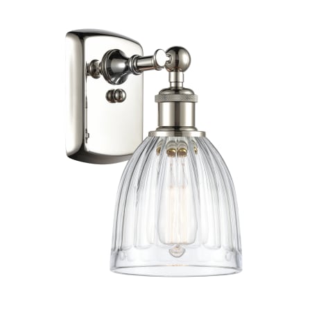 A large image of the Innovations Lighting 516-1W Brookfield Polished Nickel / Clear