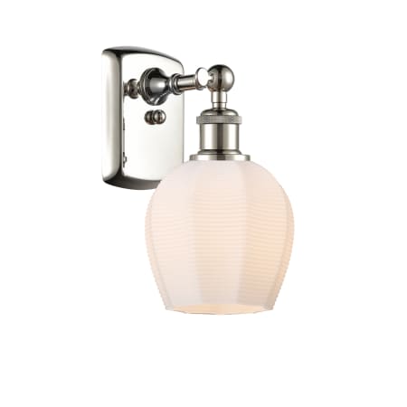 A large image of the Innovations Lighting 516-1W-10-6 Norfolk Sconce Polished Nickel / Matte White