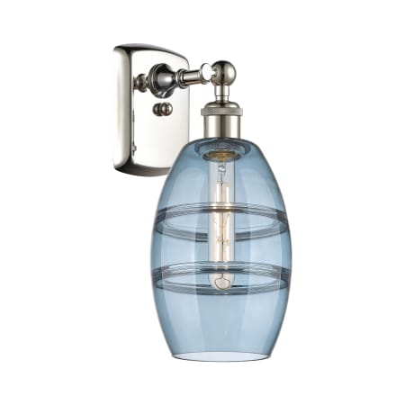 A large image of the Innovations Lighting 516-1W-10-6 Vaz Sconce Polished Nickel / Princess Blue