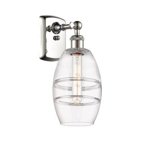 A large image of the Innovations Lighting 516-1W-10-6 Vaz Sconce Polished Nickel / Clear