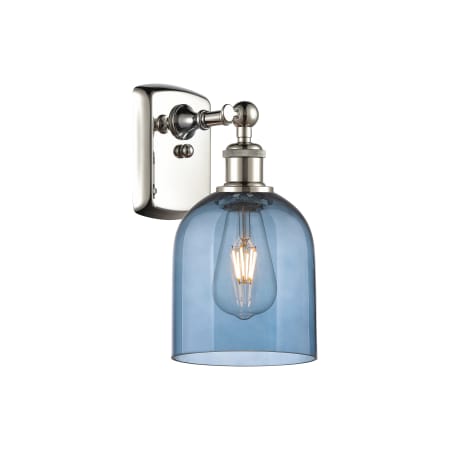 A large image of the Innovations Lighting 516-1W-11-6 Bella Sconce Polished Nickel / Princess Blue