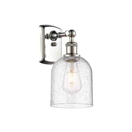 A large image of the Innovations Lighting 516-1W-11-6 Bella Sconce Polished Nickel / Seedy