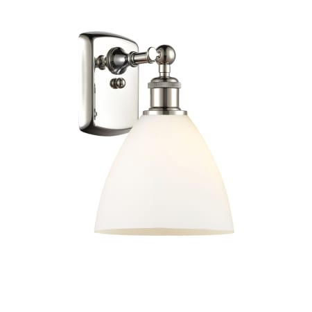 A large image of the Innovations Lighting 516-1W-12-8 Bristol Sconce Polished Nickel / Matte White