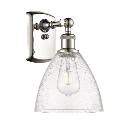 A large image of the Innovations Lighting 516-1W-12-8 Bristol Sconce Polished Nickel / Seedy