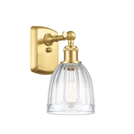 A large image of the Innovations Lighting 516-1W-9-6 Brookfield Sconce Satin Gold / Clear