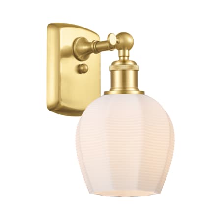 A large image of the Innovations Lighting 516-1W-10-6 Norfolk Sconce Satin Gold / Matte White