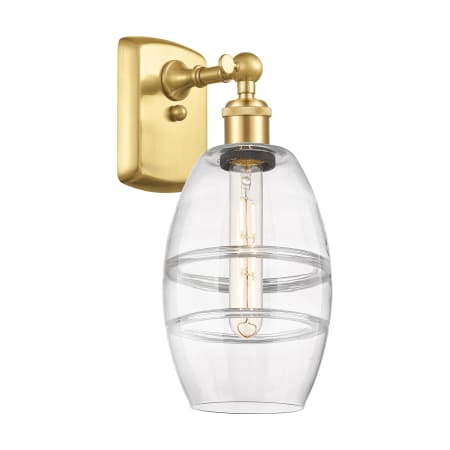 A large image of the Innovations Lighting 516-1W-10-6 Vaz Sconce Satin Gold / Clear