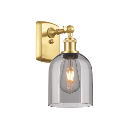 A large image of the Innovations Lighting 516-1W-11-6 Bella Sconce Satin Gold / Light Smoke