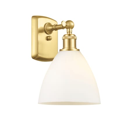 A large image of the Innovations Lighting 516-1W-12-8 Bristol Sconce Satin Gold / Matte White