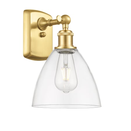 A large image of the Innovations Lighting 516-1W-11-8 Bristol Sconce Satin Gold / Clear