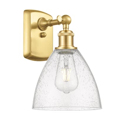 A large image of the Innovations Lighting 516-1W-12-8 Bristol Sconce Satin Gold / Seedy