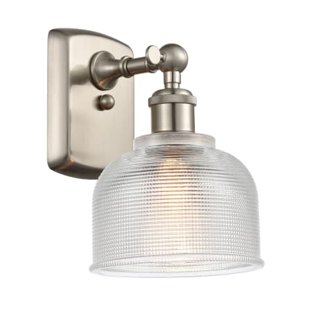 A large image of the Innovations Lighting 516-1W Dayton Brushed Satin Nickel / Clear