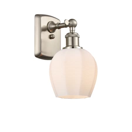 A large image of the Innovations Lighting 516-1W-10-6 Norfolk Sconce Brushed Satin Nickel / Matte White