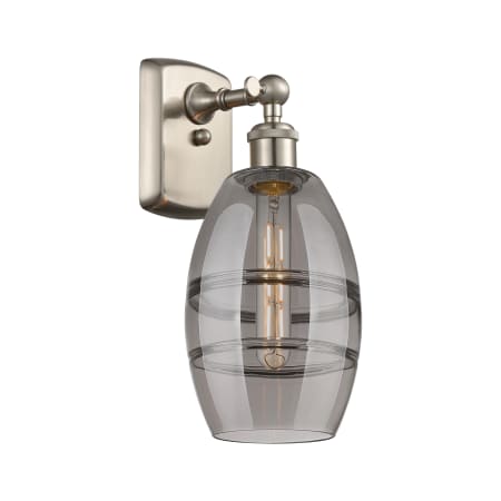 A large image of the Innovations Lighting 516-1W-10-6 Vaz Sconce Brushed Satin Nickel / Light Smoke