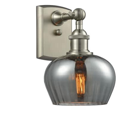 A large image of the Innovations Lighting 516-1W Fenton Brushed Satin Nickel / Smoked Fluted