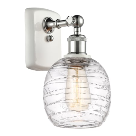 A large image of the Innovations Lighting 516-1W-11-6 Belfast Sconce White and Polished Chrome / Deco Swirl