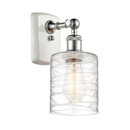 A large image of the Innovations Lighting 516-1W-9-5 Cobbleskill Sconce White and Polished Chrome / Deco Swirl