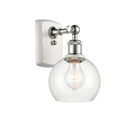 A large image of the Innovations Lighting 516-1W-9-6 Athens Sconce White and Polished Chrome / Clear