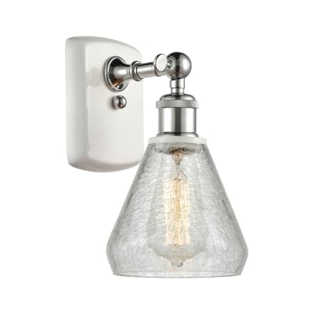 A large image of the Innovations Lighting 516-1W Conesus White and Polished Chrome / Clear Crackle