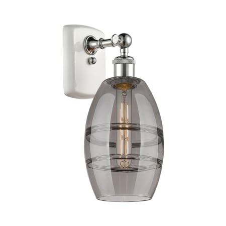 A large image of the Innovations Lighting 516-1W-10-6 Vaz Sconce White Polished Chrome / Light Smoke