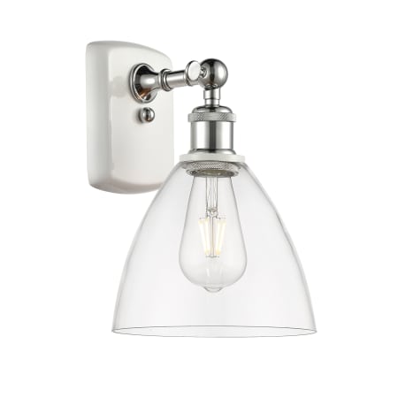 A large image of the Innovations Lighting 516-1W-11-8 Bristol Sconce White and Polished Chrome / Clear