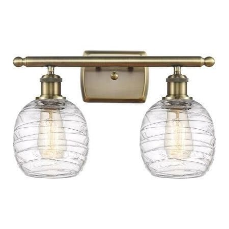 A large image of the Innovations Lighting 516-2W-11-16 Belfast Vanity Antique Brass / Deco Swirl