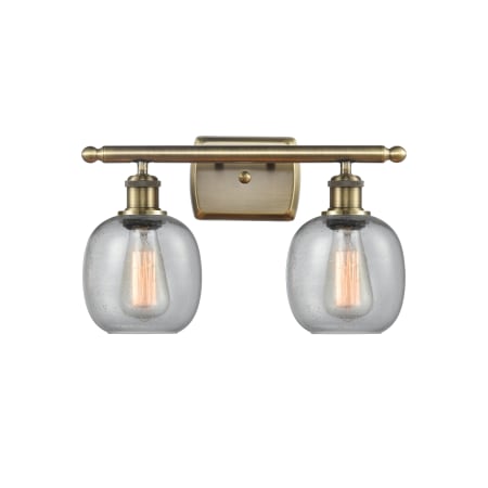 A large image of the Innovations Lighting 516-2W-11-16 Belfast Vanity Seedy / Antique Brass