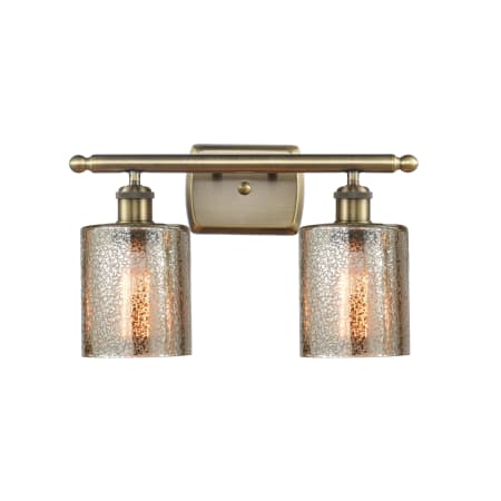 A large image of the Innovations Lighting 516-2W-9-16 Cobbleskill Vanity Mercury / Antique Brass