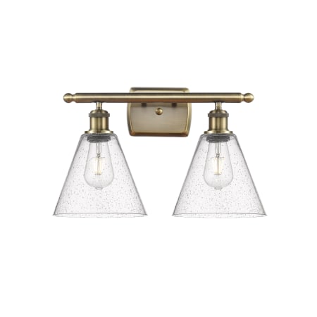 A large image of the Innovations Lighting 516-2W-12-18 Berkshire Vanity Antique Brass / Seedy