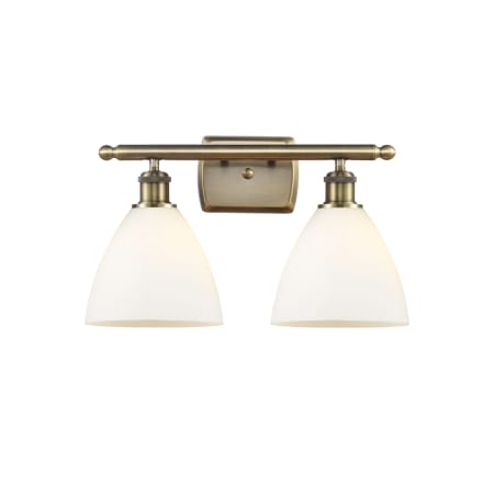 A large image of the Innovations Lighting 516-2W-12-18 Bristol Vanity Antique Brass / Matte White