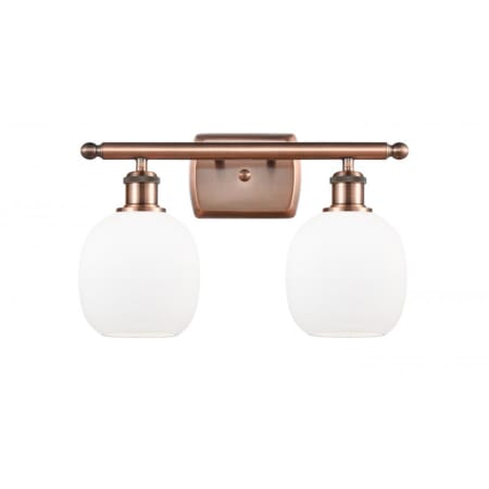A large image of the Innovations Lighting 516-2W Belfast Antique Copper / Matte White