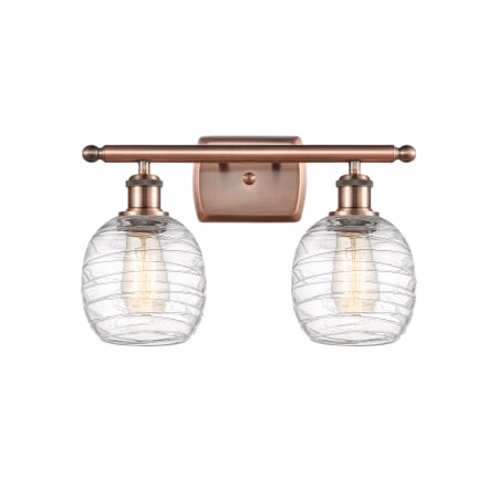 A large image of the Innovations Lighting 516-2W-11-16 Belfast Vanity Antique Copper / Deco Swirl